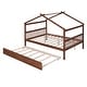 preview thumbnail 8 of 34, Full Size Wooden House Bed with Twin Size Trundle Bed Frame for Kids, Teens, Girls, Boys No Box Spring Needed, Easy Assembly