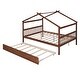 preview thumbnail 35 of 49, Kid Bed Frame Full Size Wooden House Platform Bed with Twin Size Trundle