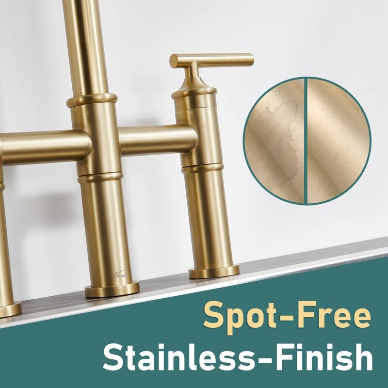 Clihome 3-Function Stainless PullDown Kitchen Heritage Bridge Faucet