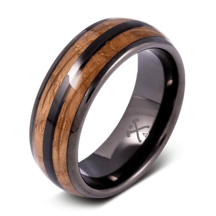 Manly Bands THE BADGER Tungsten Black Plated with Inlay 8mm Polished Band