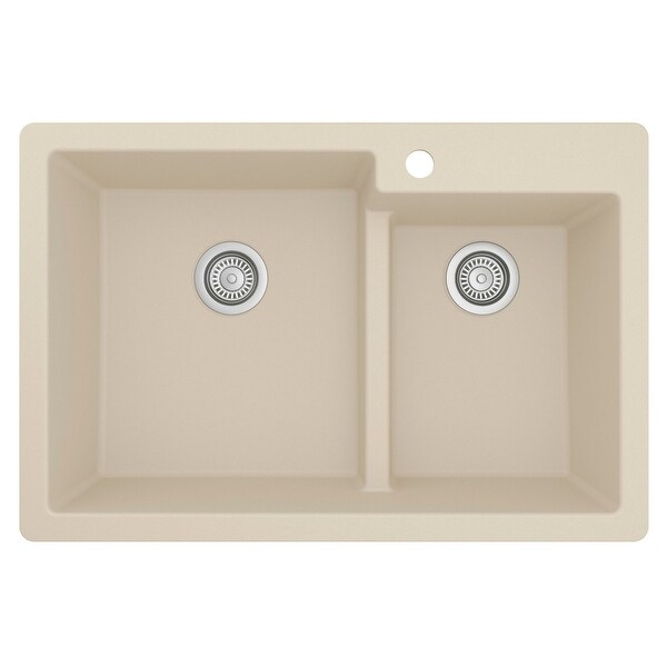 Karran Top Mount Large/Small Bowl Quartz Kitchen Sink - 33" x 22" x 9" - 33" x 22" x 9". Opens flyout.