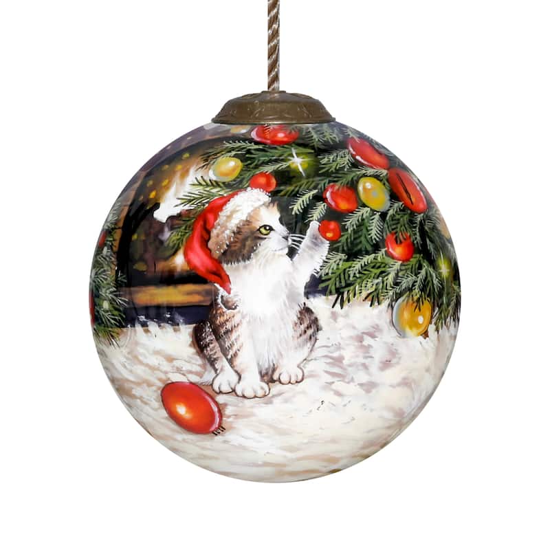 Inner Beauty Christmas Kitten Hand Painted Glass Ornament - N/A