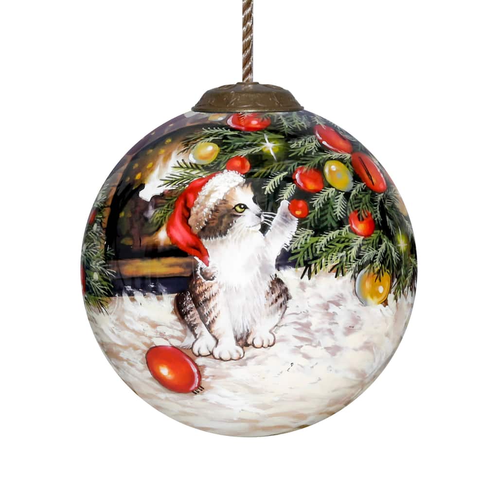 Inner Beauty Christmas Kitten Hand Painted Glass Ornament