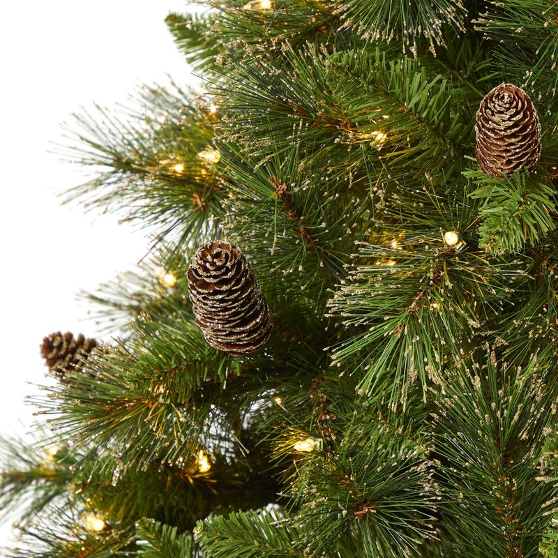 7.5Ft Artificial Christmas Tree with Lights - Golden Washington Pine Holiday Decor - Green - 84