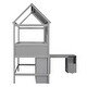 preview thumbnail 6 of 6, Gray Twin Size Solid Wood House Loft Bed with Storage Desk, Drawer Chest
