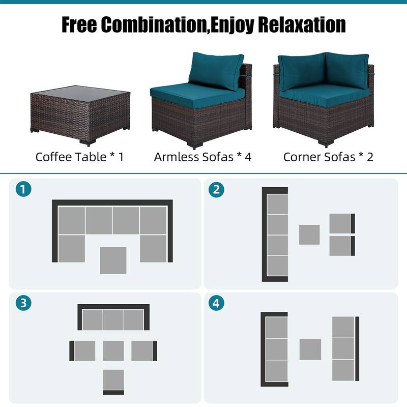 Patio Watcher Morden Outdoor 7-Piece Rattan Wicker Sectional Set Suit for Backyard