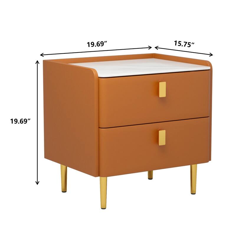 Modern Luxury 2-drawer Faux Leather Bedroom Nightstand