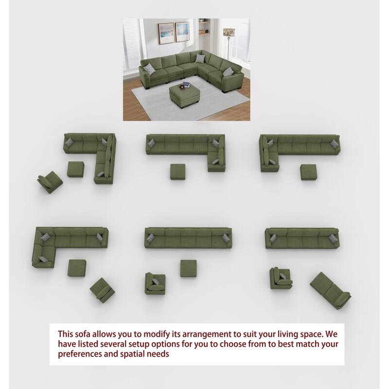 7 Piece Modular Corduroy Sectional With Ottoman