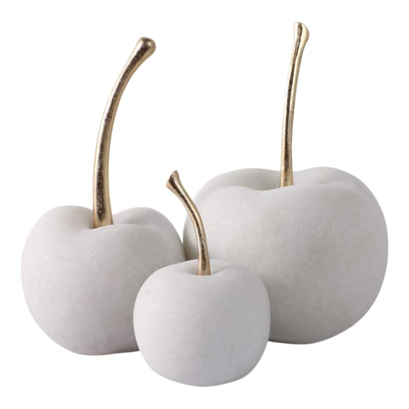 Polyresin Decorative Object Cherry Sculptures (Set of 3) - 8/5" White - 5.25" x 5.25" x 8"