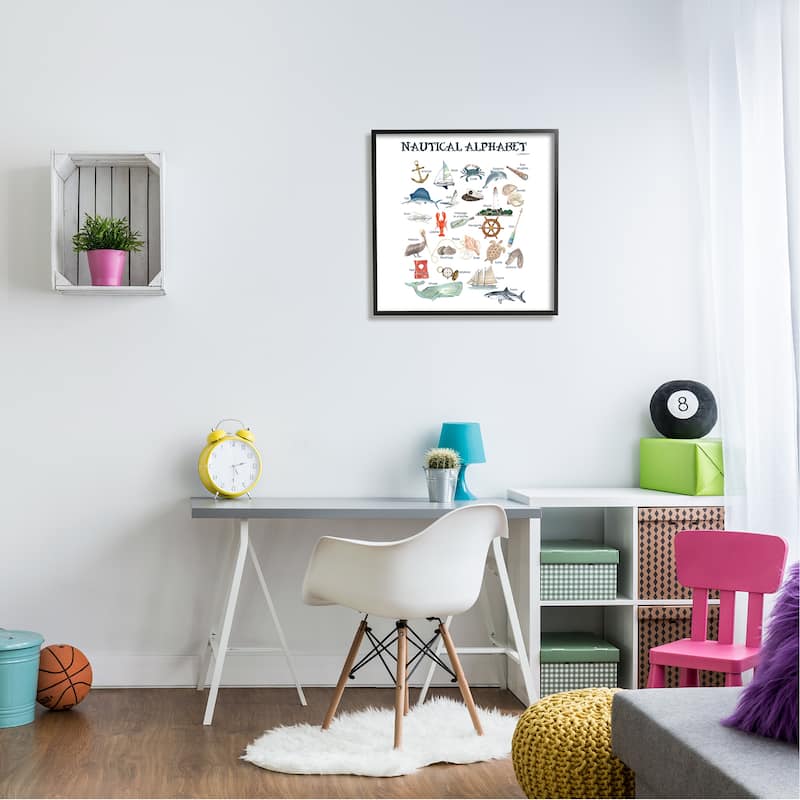Stupell Educational Nautical Alphabet Learning Chart Marine Wildlife Framed Wall Art, Design by Dishique - Multi