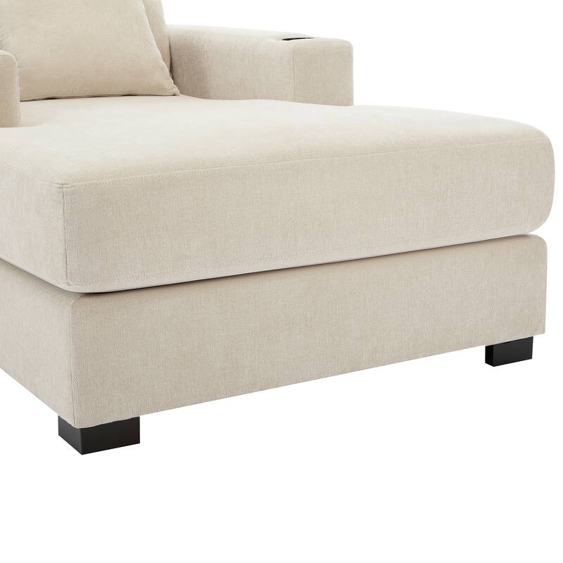 Oversized Chaise Lounger Modern Sofa Couch with Pillows, Charge Station & Cup Holders