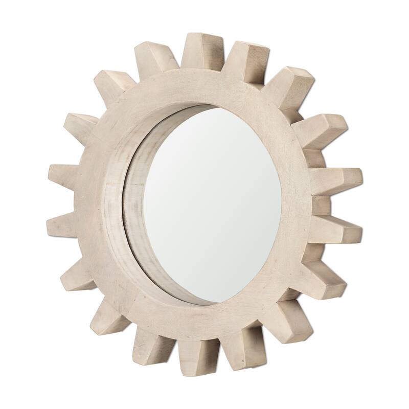 Sterling Off-White Solid Wood Frame Round Cog Mirror - 17" x 17" x 2"