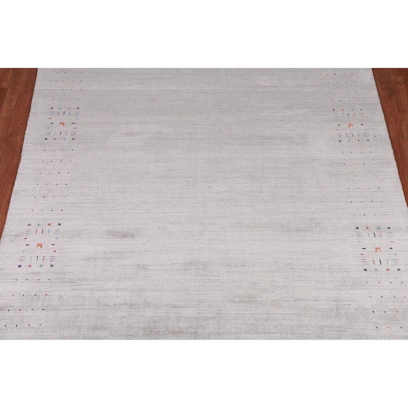 Silver / Gray Gabbeh Indian Area Rug Hand-Knotted Wool Carpet - 8'0" x 10'1"