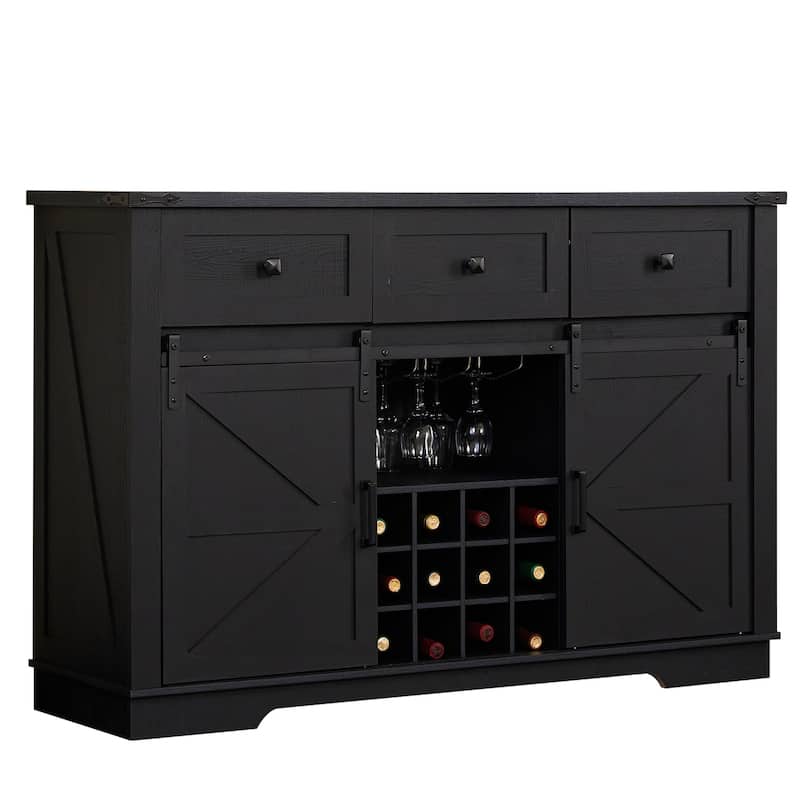 Ukuowu Farmhouse Buffet Cabinet with Storage for Kitchen, Dining Room, Reclaimed Barnwood - Black