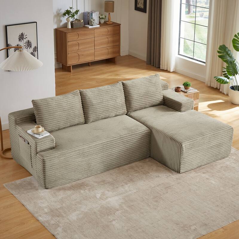 L-Shaped Modular Sectional Sofa with Chaise Lounge, Comfy Corduroy Deep Seat Cloud Couch, Compressed 4 Seat Corner Sofa
