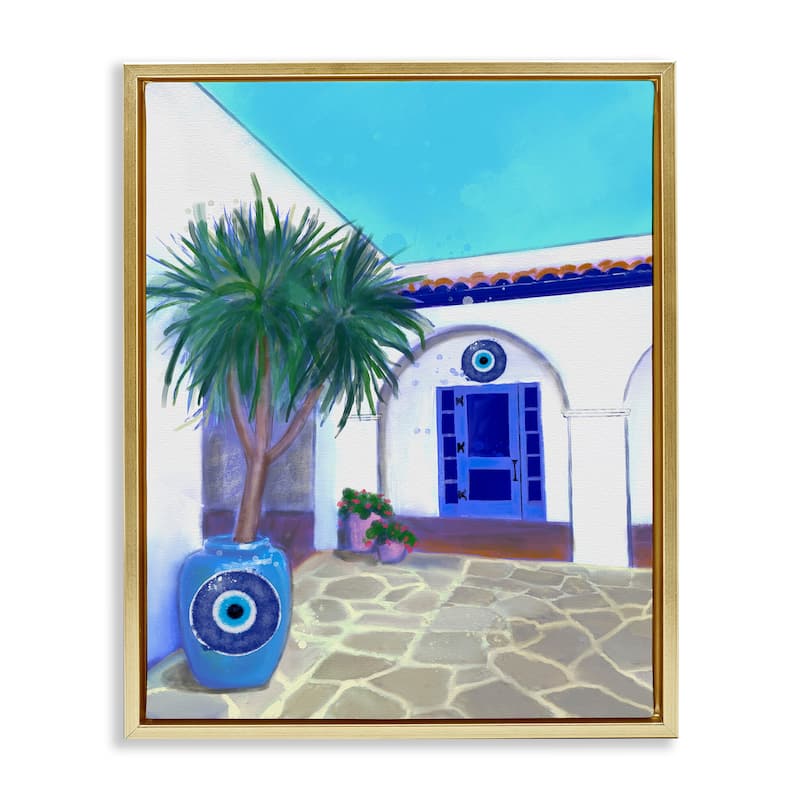 Stupell Tranquil Tropical Villa Framed Floater Canvas Wall Art Design By Matthew Piotrowicz - 25 x 31 - Gold