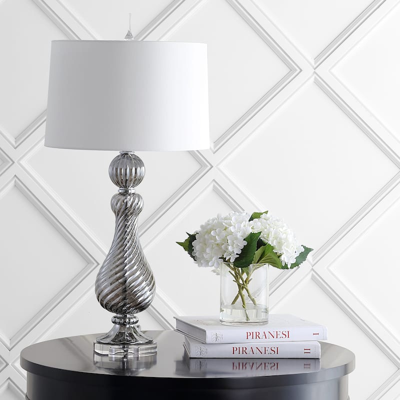 Genevieve 32" Swirled Crystal/Glass LED Table Lamp, Gray by JONATHAN Y