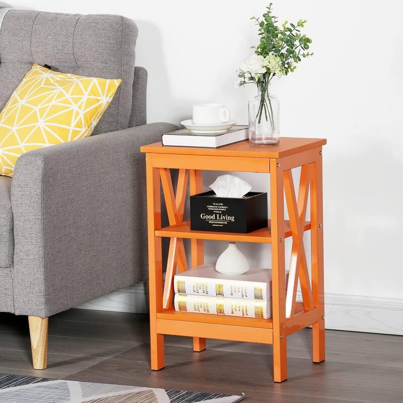 Modern Side Tables with 3-tier Storage Shelves, X-Shaped Nightstand Set (Set of 2)
