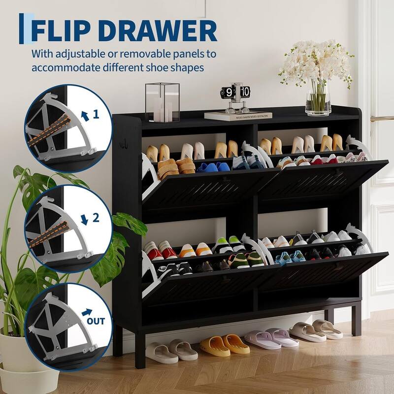 Freestanding 4 Flip Drawer Shoe Cabinet Organizer for Entryway, Hallway, Living Room
