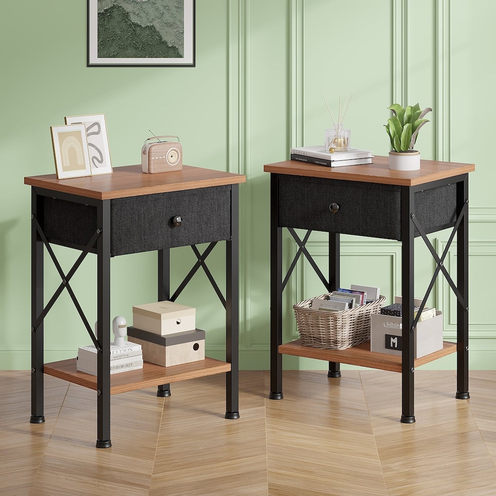 Javlergo 2 Pack X Frame Nightstand with Removable Fabric Drawer Easy to Clean Multifunctional End Table with Open Shelf