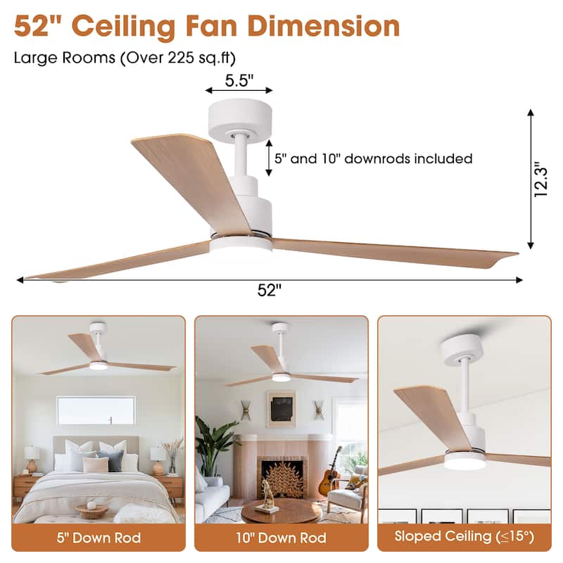 52" Farmhouse White ABS Integrated LED Indoor Ceiling Fan with Light and Remote
