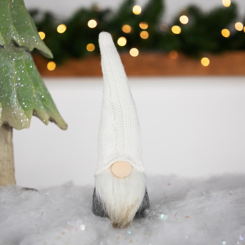 8" Gray and White Gnome with Cable Knit Hat Christmas Decoration