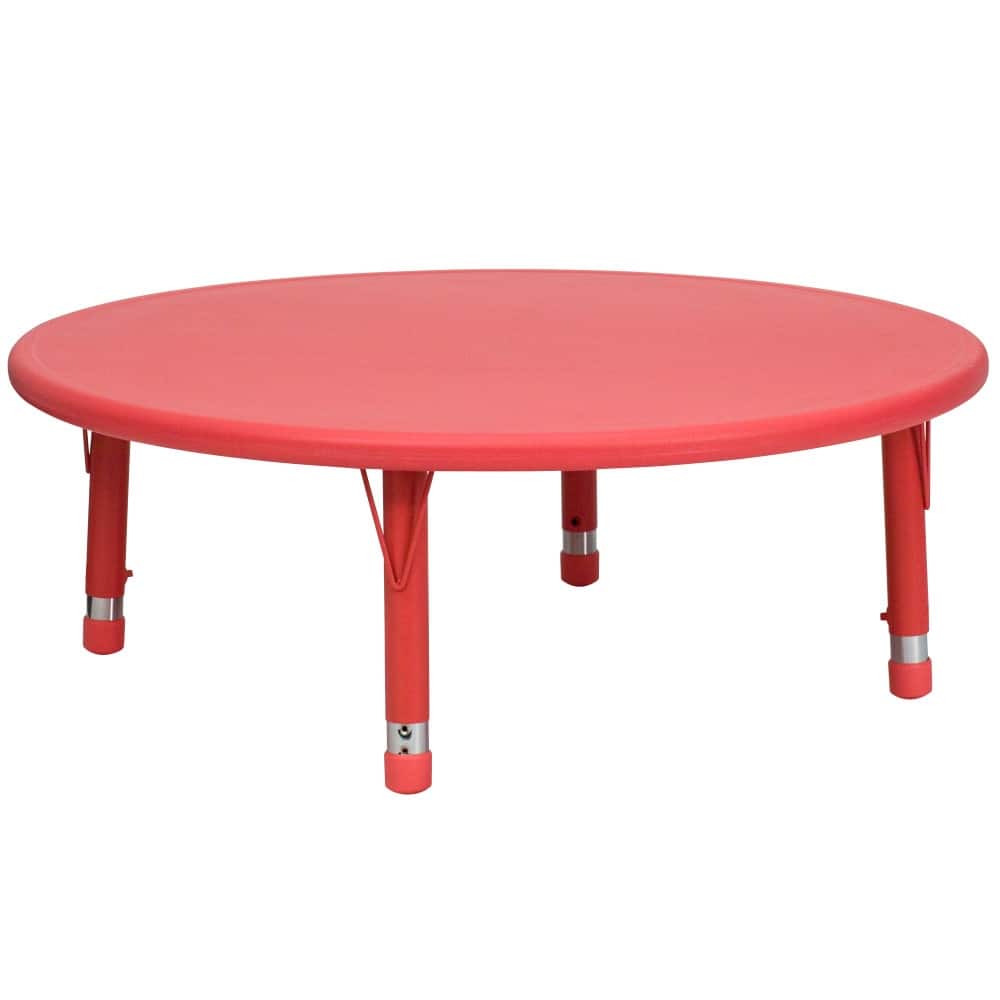 45" Round Plastic Height Adjustable Activity Table for 4 - 45"D x 45"W x 14.5" - 23.75"H