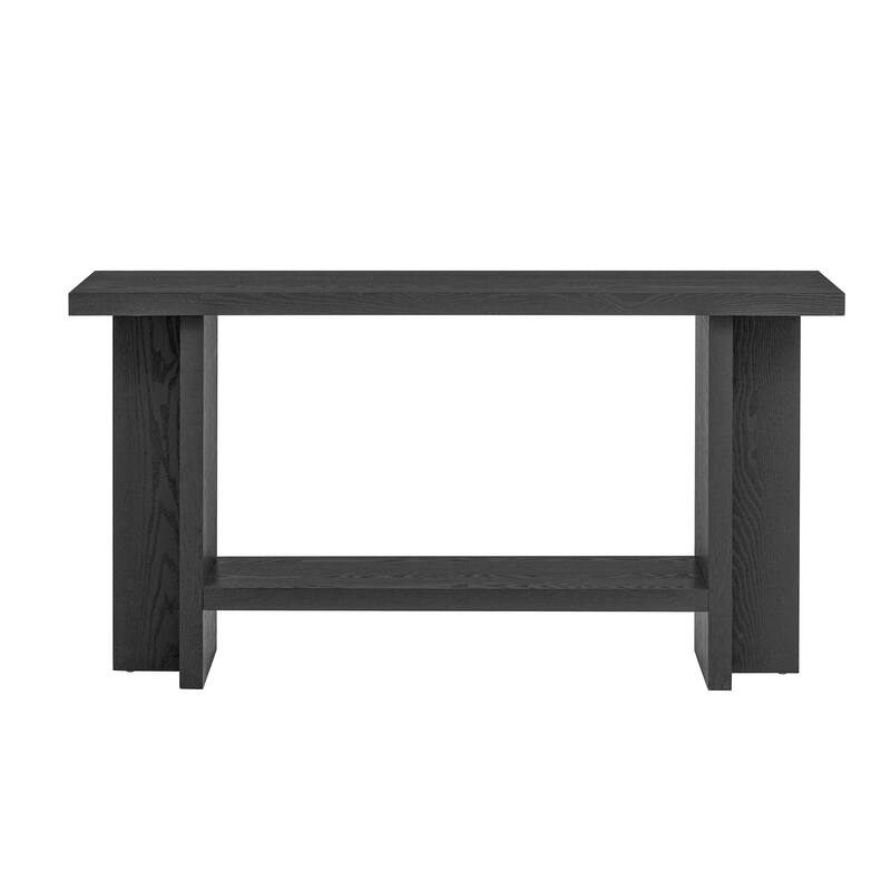 60" Console Table with T-Leg Base & Ash Veneer, Modern Style