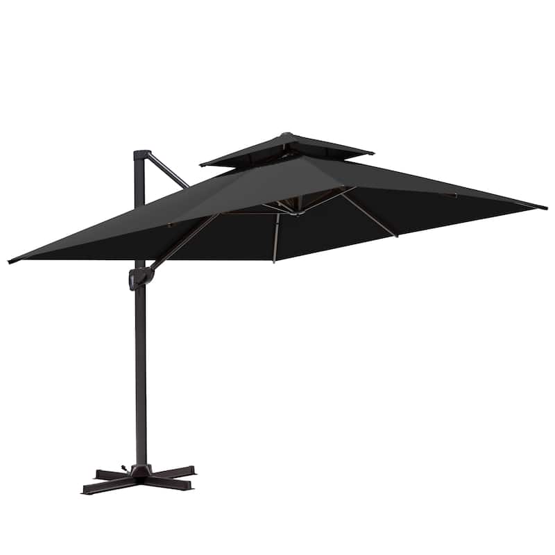 10 X 13 Ft Patio Aluminum Double Top Cantilever Umbrella with Wheel Base