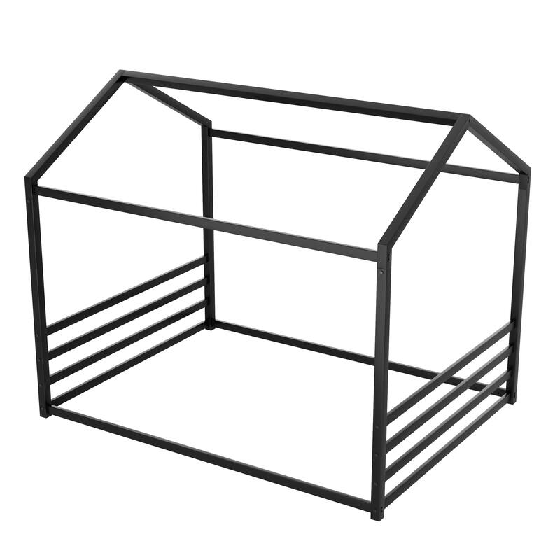 Montessori House Metal Floor Bed with End Guardrails by Harper&Bright Designs