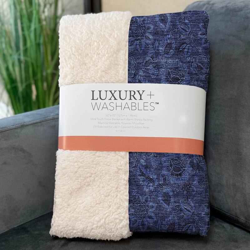 Premium Machine Washable Floral Sherpa Throw Blanket