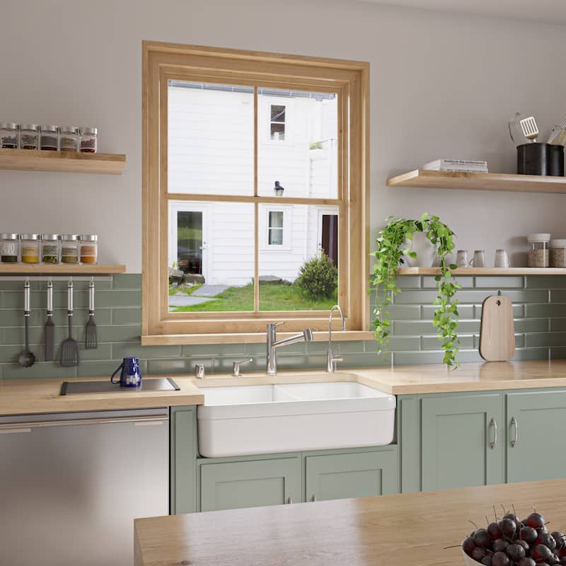 Alfi White Fireclay 32-inch Double Bowl Farmhouse Kitchen Sink with 1 3/4-inch Lip