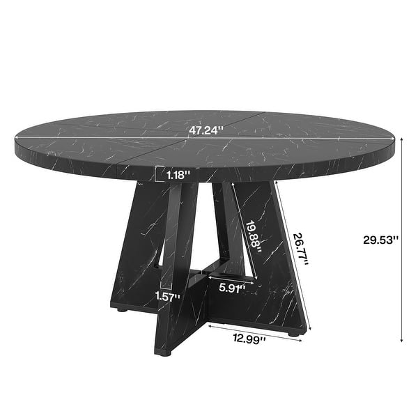 dimension image slide 1 of 12, 47" Round Dining Table, Wood Top Kitchen Table for Dining/Living Room