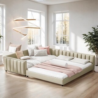 Queen Size & Twin XL Size Upholstered Platform Bed, Mother & Child Bed