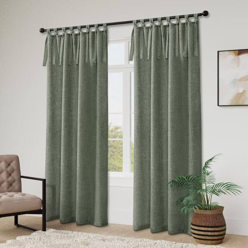 Linen Texture Tie Top Room Darkening Curtain Pair(2 panels)