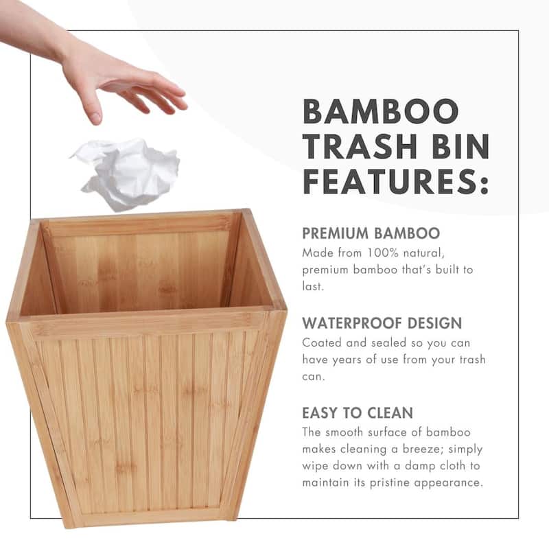 ToiletTree Products 100% Bamboo Wooden Wastebasket Trash Can