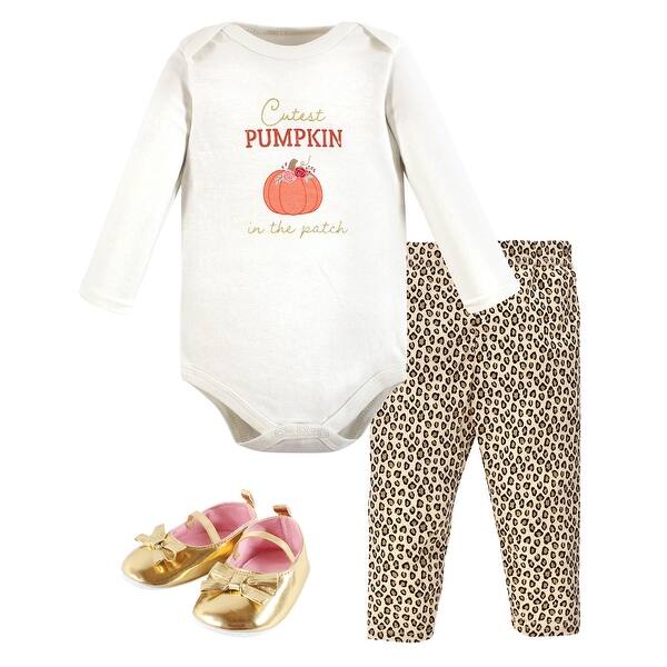 slide 1 of 1, Hudson Baby Infant Girl Cotton Bodysuit, Pant and Shoe Set, Cutest Pumpkin 0-3 Months - Cutest Pumpkin
