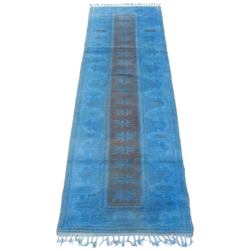 ECARPETGALLERY Hand-knotted Color Transition Blue Wool Rug - 2'7 x 9'5