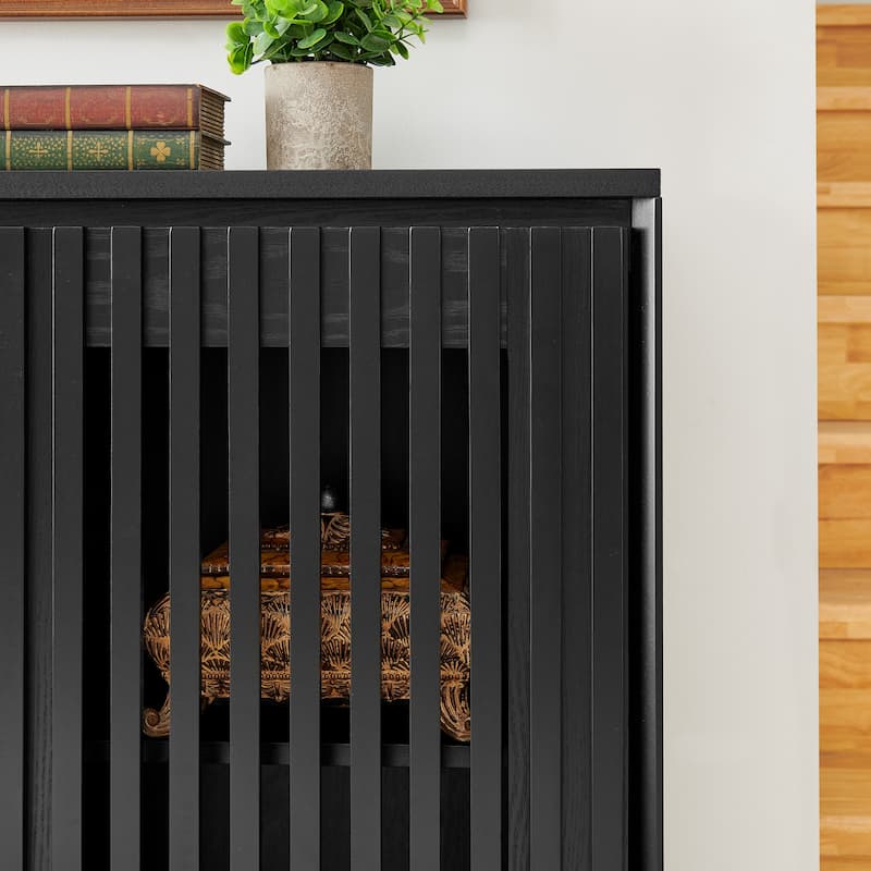 Anmytek Dark Brown Wood Storage Cabinet Modern Rustic Double Door Console for Living Room and Home Office