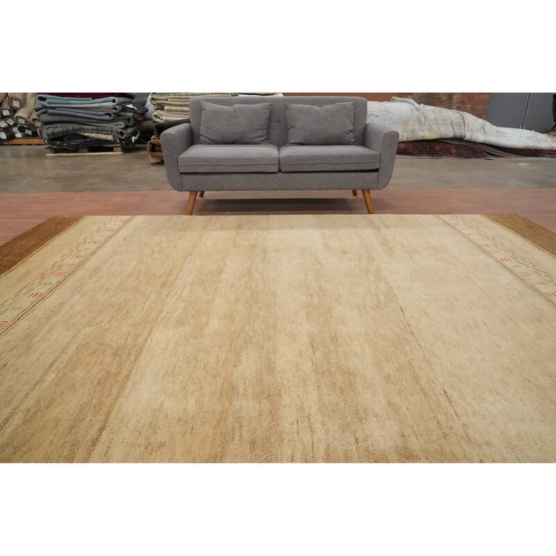 Hand Knotted Oriental 100% Wool Carpet Modern Geometric Beige & Ivories Gabbeh Area Rug - 11' 5'' X 8' 0''