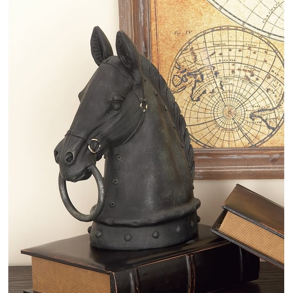 slide 2 of 22, Black Polystone Antique Style Head Horse Decorative Sculpture with Hitching Post and Gold Accents Black