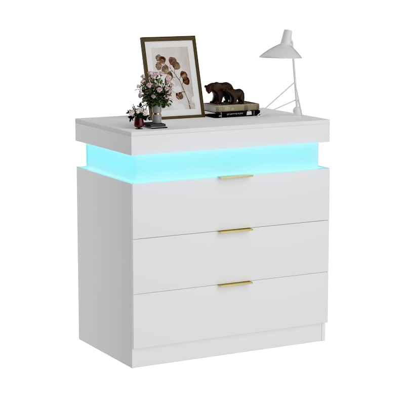 Nightstand with Charging Station,LED Lights,Sliding Top and Drawers