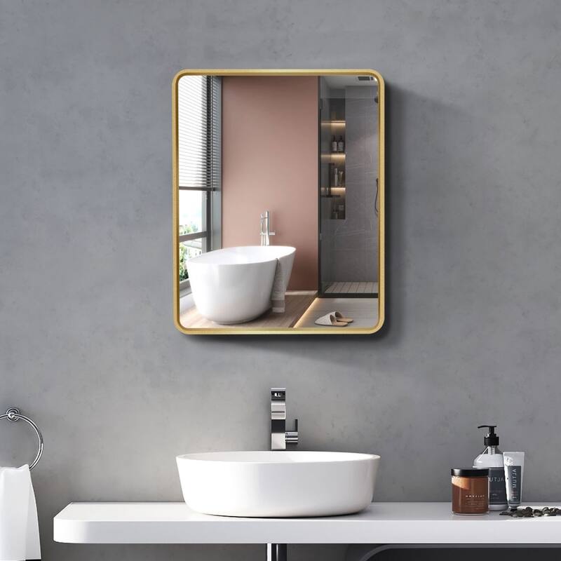 24 in. W x 30 in. H Rectangular Modern Metal Framed Wall Mount or Recessed Bathroom Medicine Cabinet with Mirror
