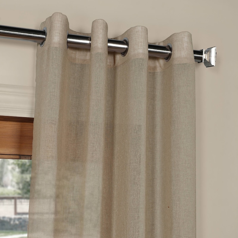Exclusive Fabrics Grommet Solid Faux-linen Sheer Curtain (1 Panel)