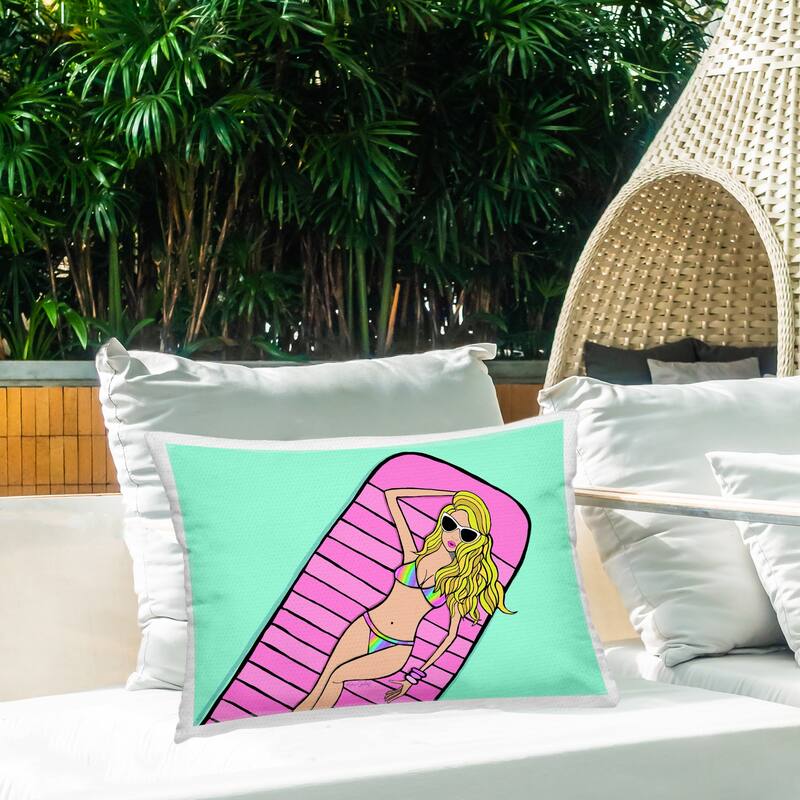 Stupell Trendy Girl on Pool Float Printed Outdoor Throw Pillow Design by Katie Conley