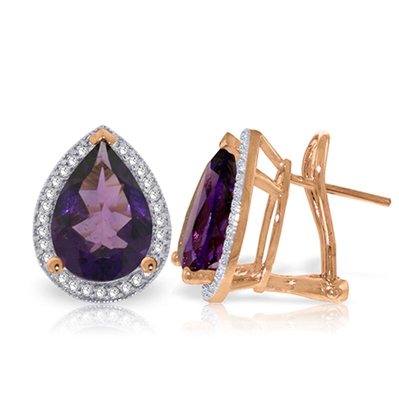6.82 Carat 14K Solid Gold French Clips Earrings Diamond Amethyst - Rose