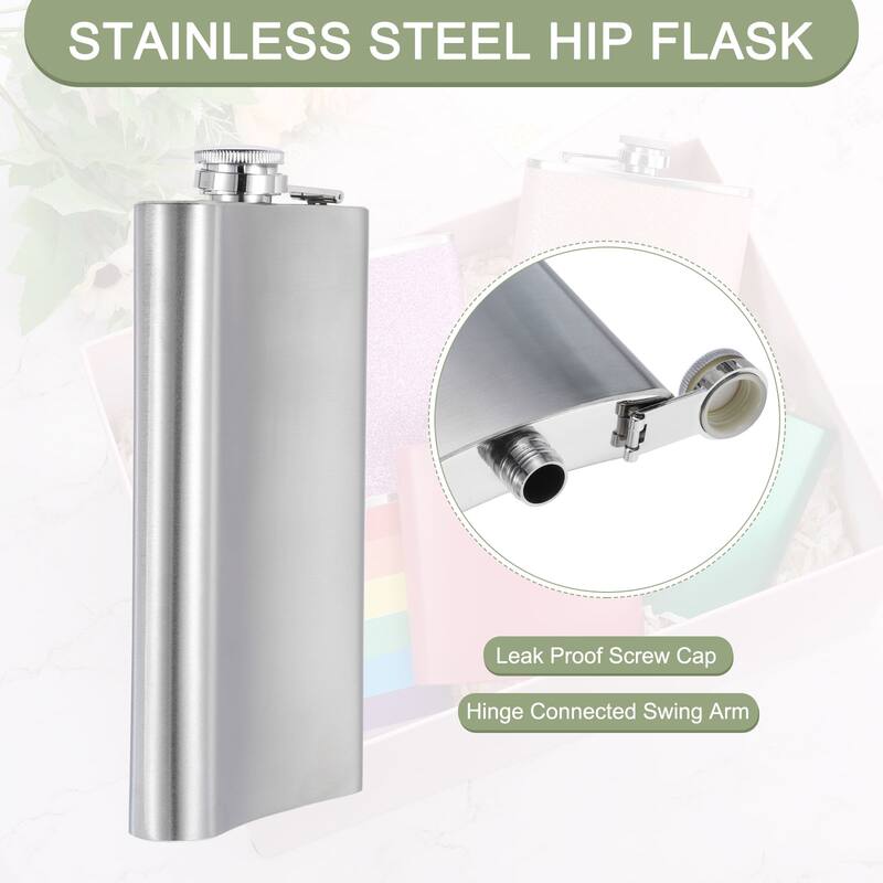10oz 280ml Stainless Steel Hip Flask for Camping Hiking Outdoor Activity, Silver