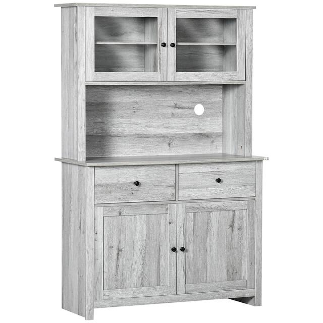 HOMCOM 63.5" Kitchen Buffet with Hutch, Pantry Storage Cabinet with 4 Shelves, Drawers, Framed Glass Doors