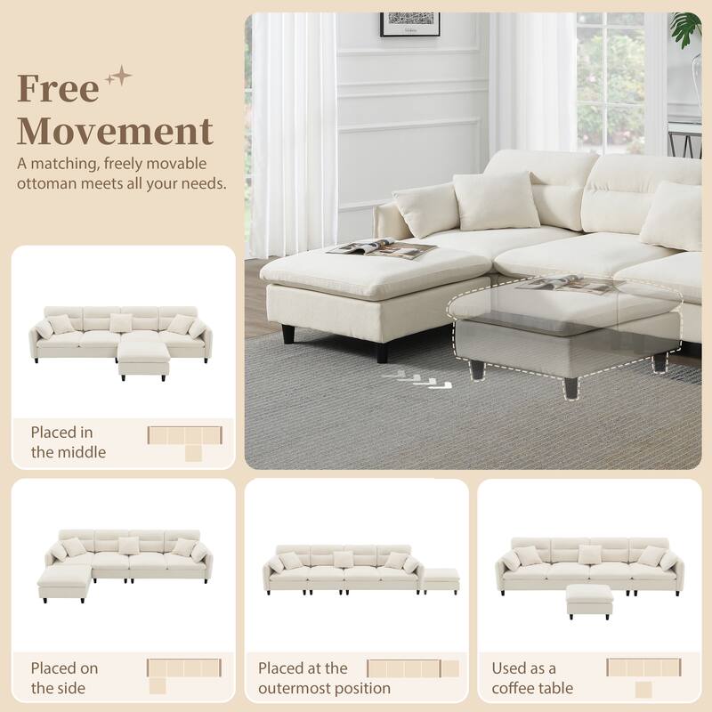 Convertible Sectional Sofa,L-Shaped Reversible Couch Set With Free Pillows,5 Seat Cloud Chenille Indoor Furniture With Ottoman