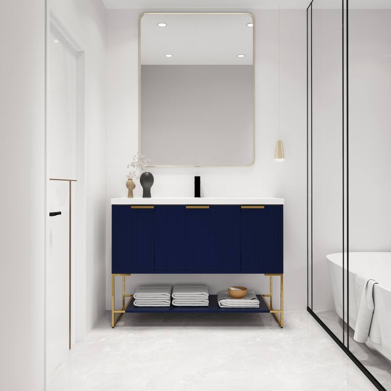 Malwee 24"/30"/48" FreeStanding Bathroom Vanity, Floor Stand Bathroom Vanity with Resin Top,Soft Close Door & Drawer